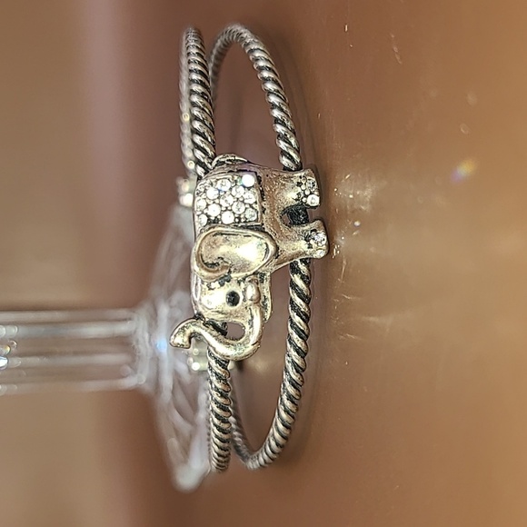 Elephant silver tone cuff bracelet with faux gems - Picture 1 of 7